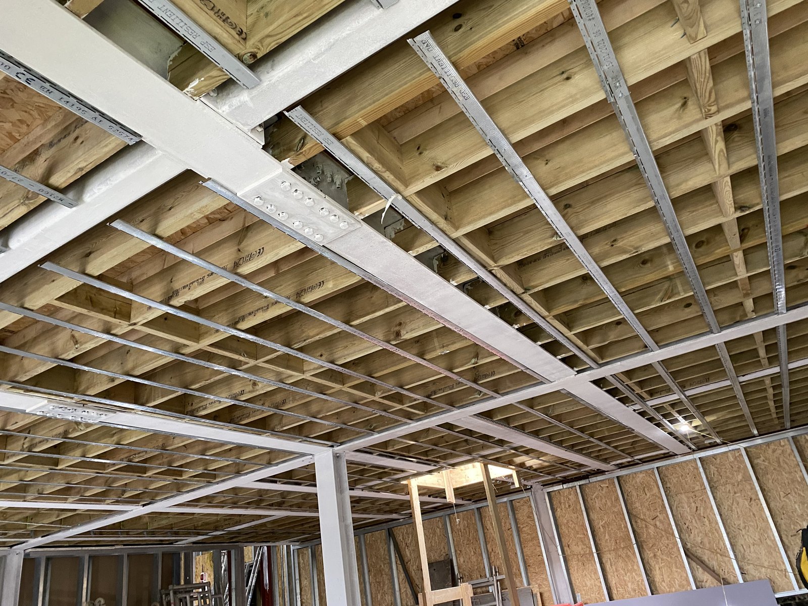 Metal ceiling framework installed across the Southend-on-Sea flats project