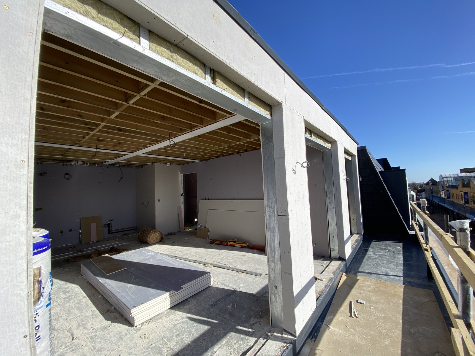 Upper-floor area during the wall and ceiling fit-out in Southend-on-Sea