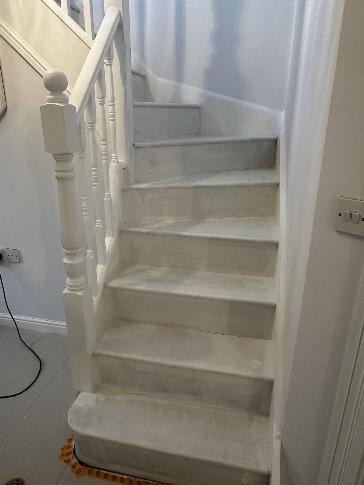 Staircase after filling, sanding and priming